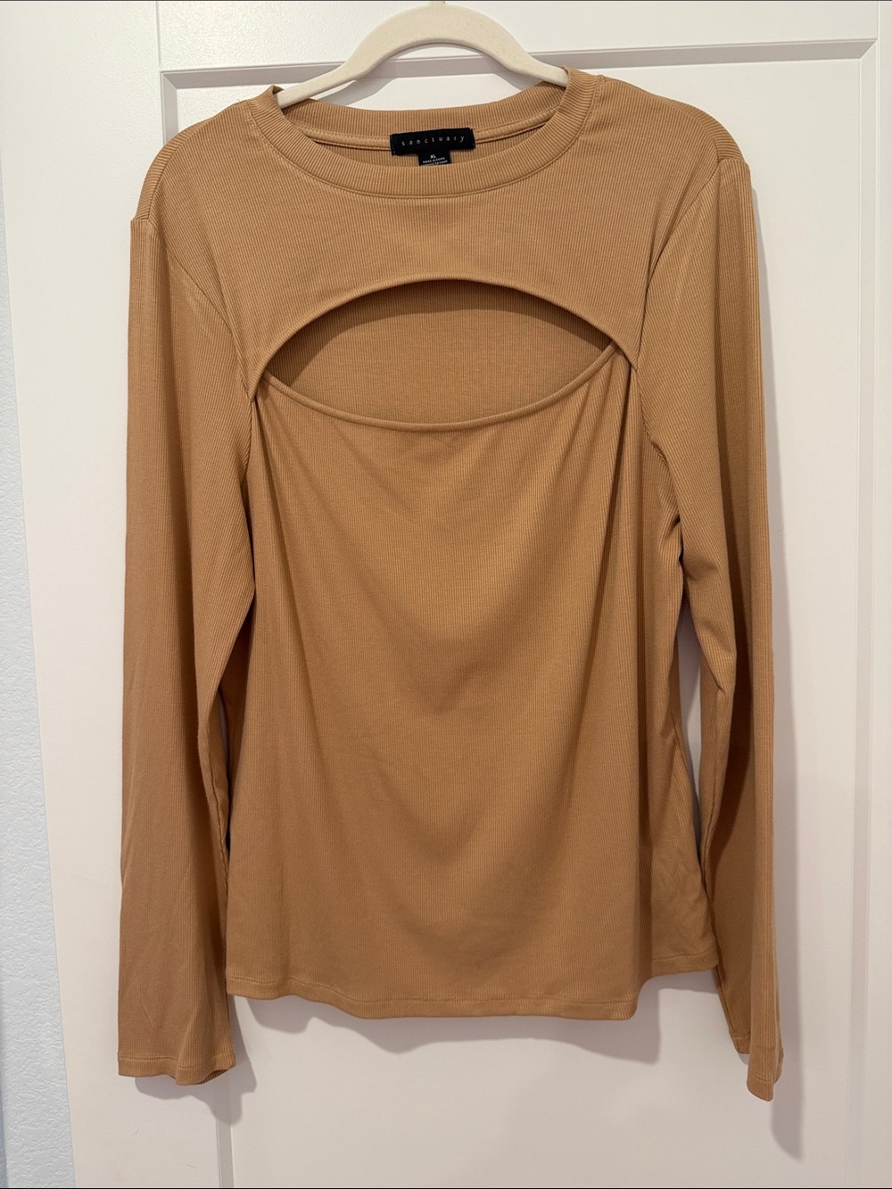 Sanctuary Tan Open-Front Cutout Long Sleeve Top